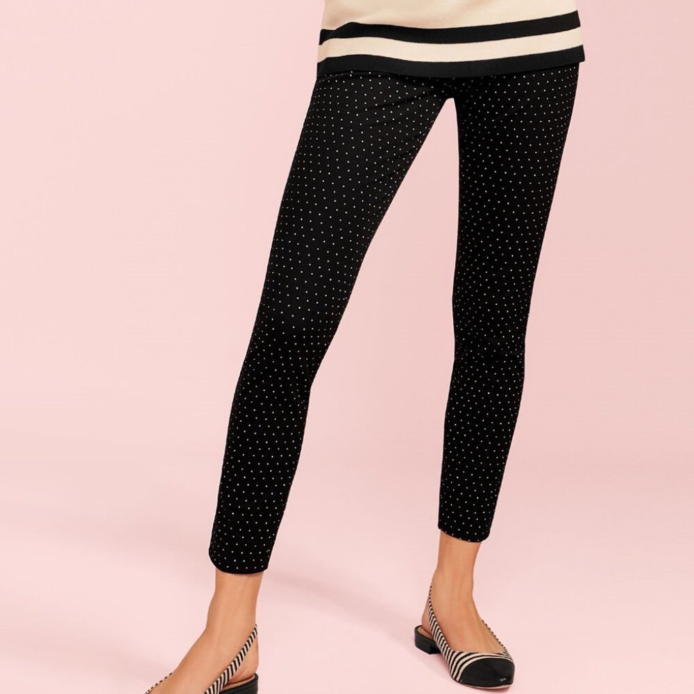 Talbots Bi-Stretch Pull-On Skinny Ankle Pants Sz 12 EUC Black with Ivory Dots